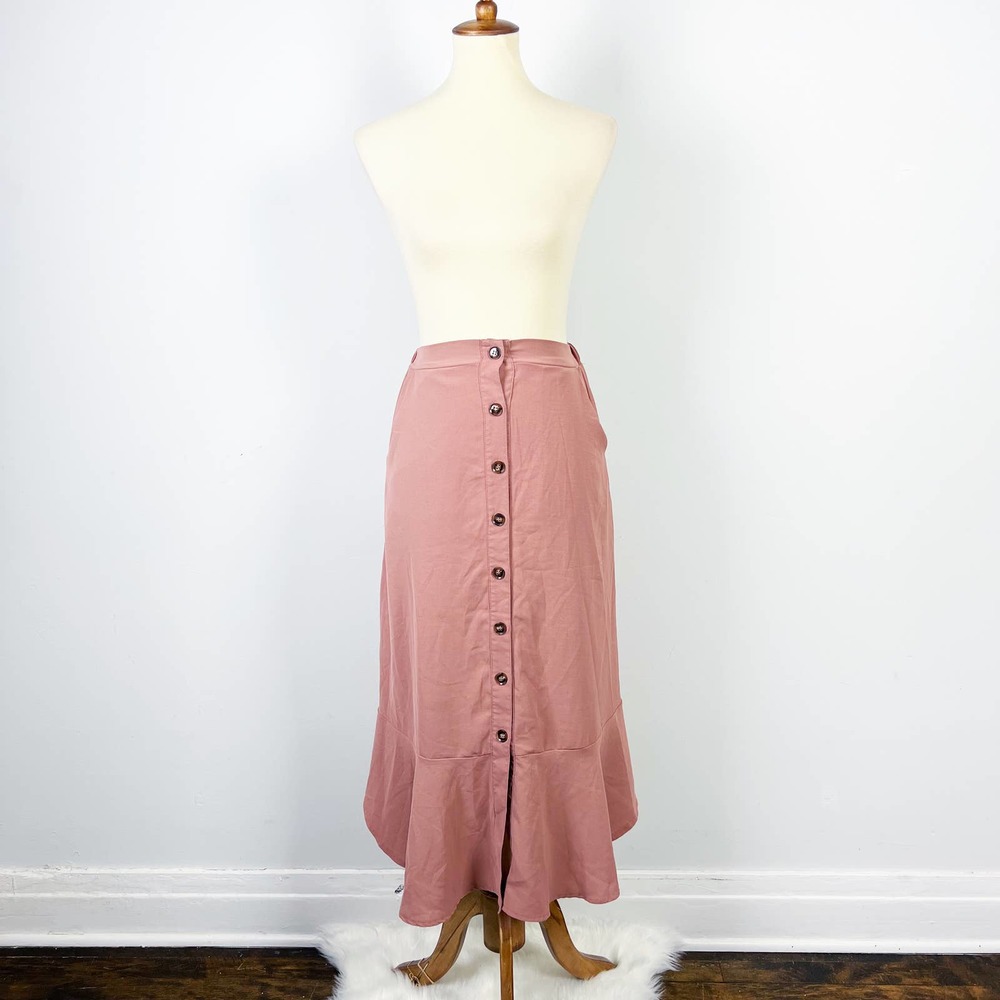 Zaful front button mauve midi skirt bottom ruffle Size Small